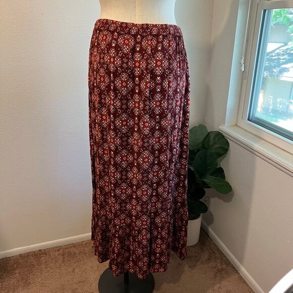 Earthbound Indie Boho Printed Faux Button Front Slit Maxi Skirt Size XL - Picture 6 of 9